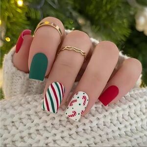 Acrylic Medium Square Tip Winter Wonderland Nails Manicure Holiday